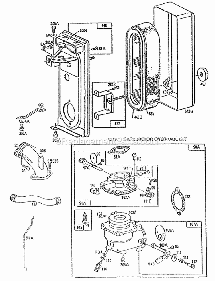 Carburetor  Air Cleaner Assy Diagram and Parts List for  Briggs and Stratton Engine